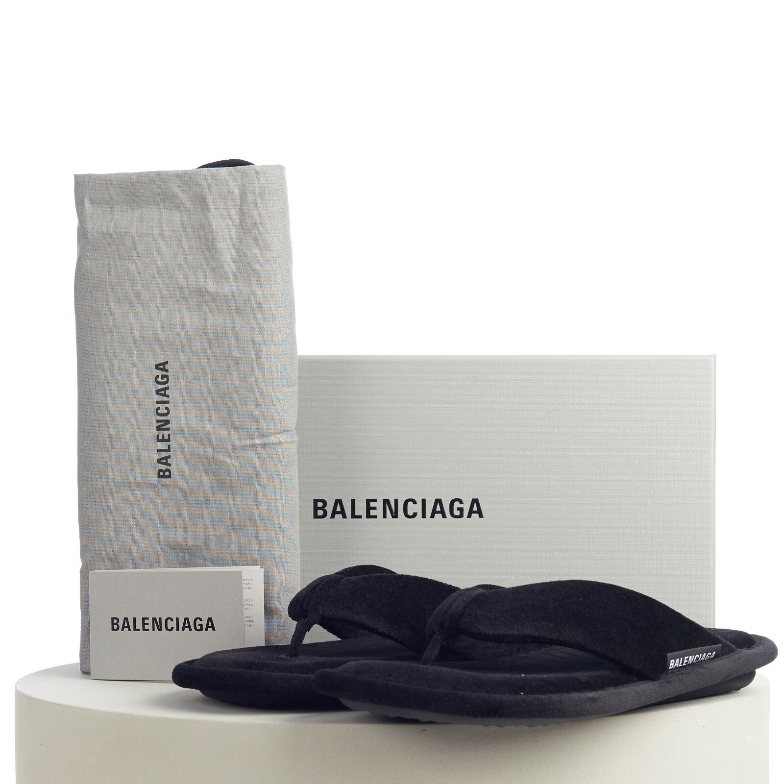 BALENCIAGA 475$ Thong Sandals - Logo Tag, Soft Black Velvet