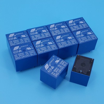 10Pcs Blue SRD-24VDC-SL-C DC24V 5Pin PCB Mount 10A SPDT Mini Power Relay