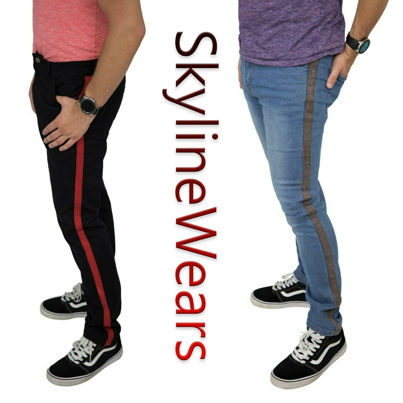 Side Stripe Pants Men Casual Carpenter Zipper Denim Straight Fit Jeans Pants  | eBay