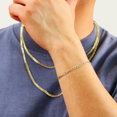 10K Yellow Gold 3.5mm Italian Curb Cuban Chain Link Bracelet or Anklet 7" 8" 9"