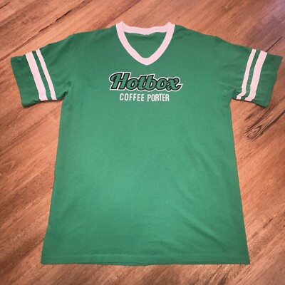 Woman Hotbox Coffee Porter Oskar Blues Brewery Tshirt Ringer Striped Green L/X