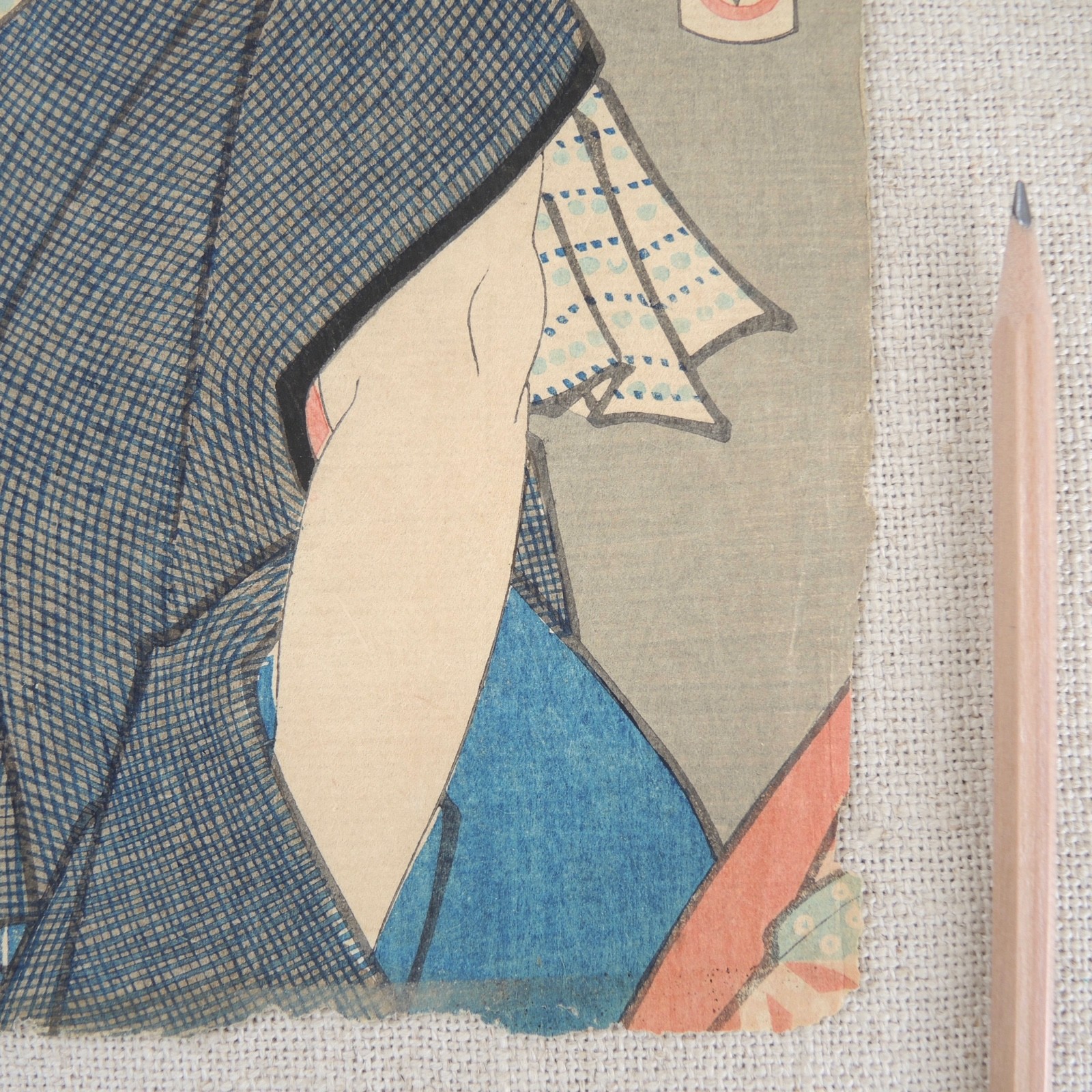 Toyohara Kunichika Japanese Woodblock Print Kabuki Actor Antique Ukiyo-e Man Vtg