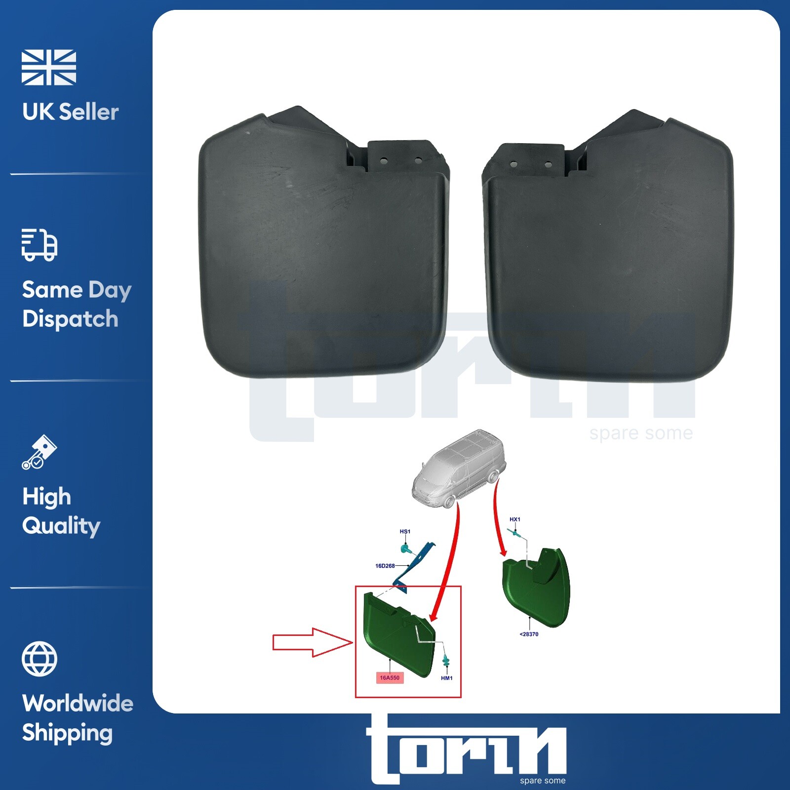PAIR FRONT LEFT & RIGHT MUDFLAP GUARDS FITS FORD TRANSIT CUSTOM 2012-ON 1915641