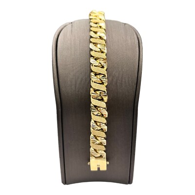 9ct 9K Yellow Gold Diamond Cut Sandblast Men s Bracelet 67.91 Grams 21cm. New