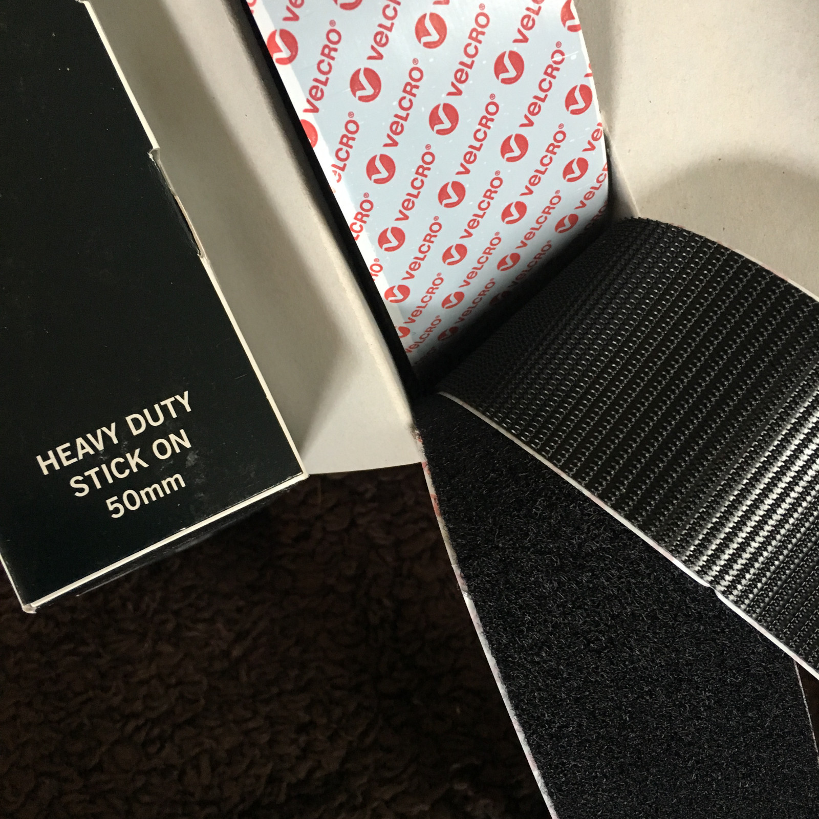 White /& Black VELCRO® Brand Heavy Duty Stick On Tape 50mm x 2.5m