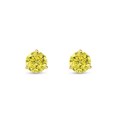 Pre-owned Shine Brite With A Diamond 1.50 Ct Round Cut Canary Earrings Studs Solid 18k Yellow Gold Push Back Martini