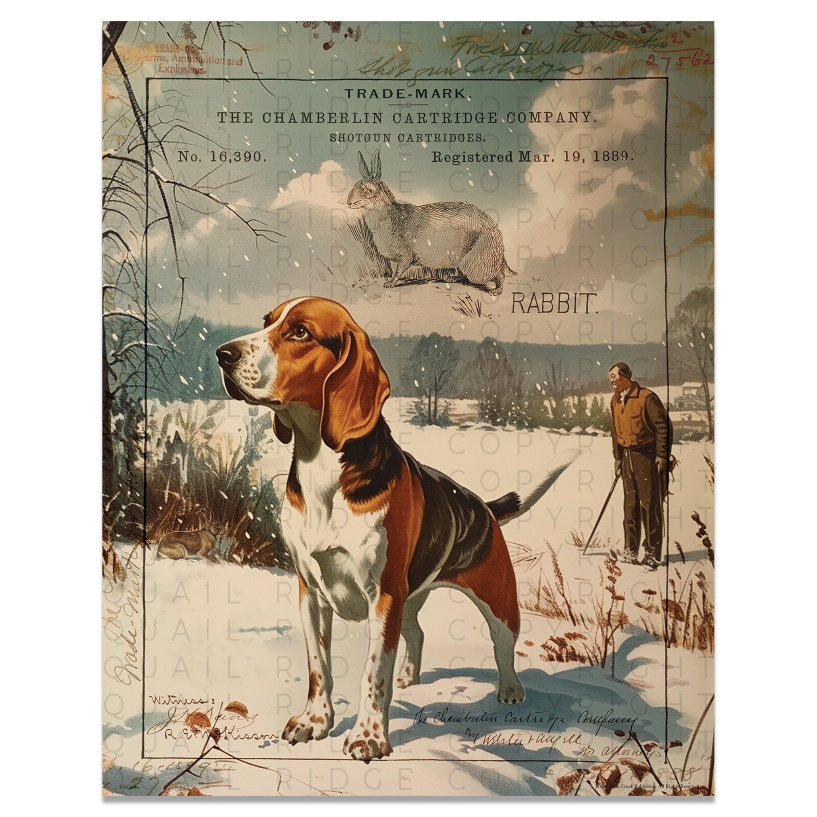 Vintage Shotgun Shell Box Art Print Beagle Dog Artwork Rabbit Hunting Cabin Art