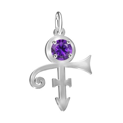 3MM Simulated Amethyst Anchor Cross Pendant Chain 14K White Gold Plated Silver