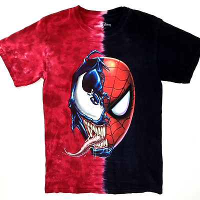 Marvel Tie Dye T Shirt Small Spider-Man Venom Split Face Universal Studios FLAWS