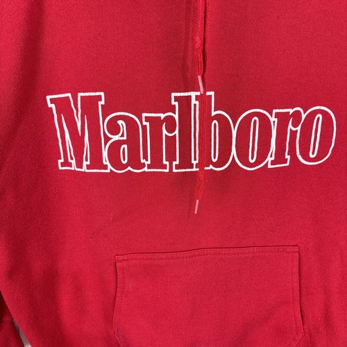 トップス 90s VINTAGE MADE IN USA Marlboro SWEAT Vintage 90's Marlboro Logo Red Drawstring Hoodie Sweatshirt