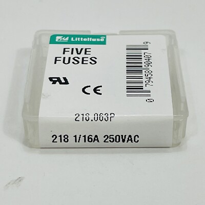 Pack of 5 Littelfuse 218 1/6A Slo-Blo Fuses 5x20MM 250Vac 218.063P  ~NEW~