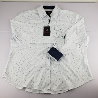 Vaquero Signature Blouse Women 2X Western White Blue Cowboy Snap Buttons New Tag