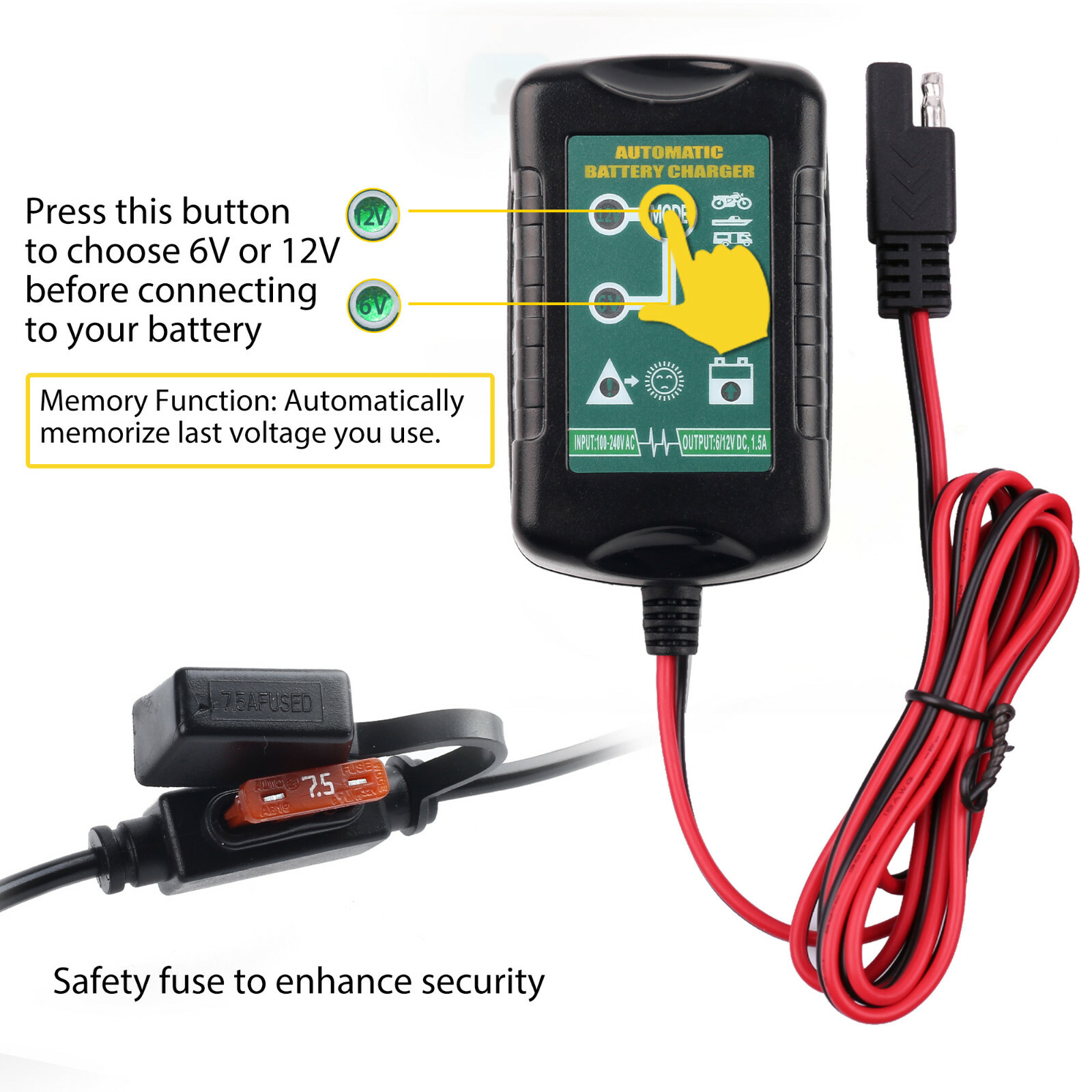 6v 12v Trickle Battery Charger Maintainer For Boat Lawn Mower Tractor