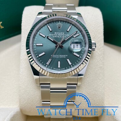 Rolex 2022 Datejust 36mm Fluted Bezel 126234 Mint Green Dial Oyster Bracelet
