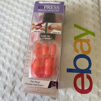 KISS Impress BEHIND THE SCENES Press-On 24 Nails ORANGE in BOTTLE MEDIUM 58270