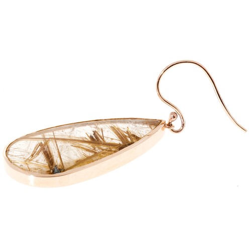 Rare 40.66ct Quartz Crystal 18k Rose Gold Rutile Dangle Earrings