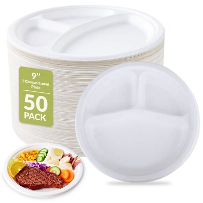 Strong Paper Plates, Disposable, Compostable & Biodegradable Plates - 50pcs