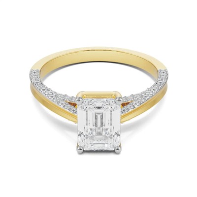 Emerald Lab Grown Diamond Engagement Wedding Gift Ring 1.30CT In 14k Yellow Gold
