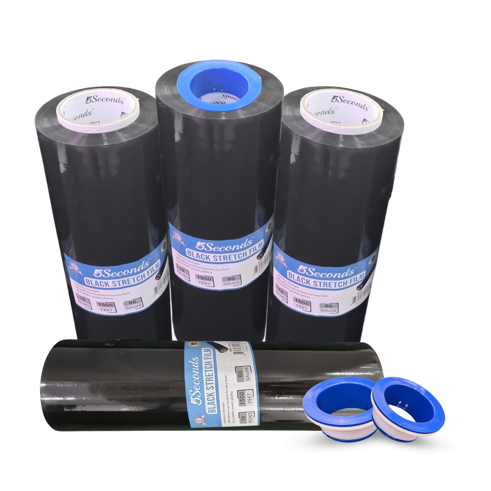 5Seconds 18 in x 1500 ft Black Pallet Stretch Wrap 80 Gauge Heavy Duty 4 Rolls