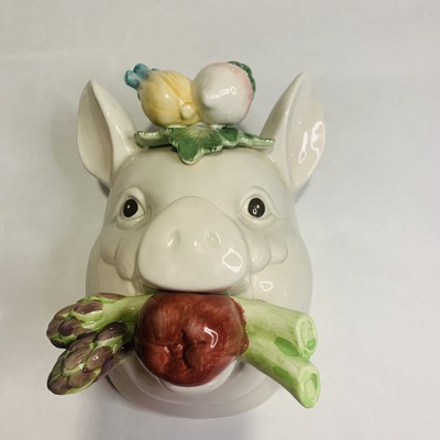 Vintage Fitz and Floyd French Market Pig Head Wall Pocket/ Utensil Holder