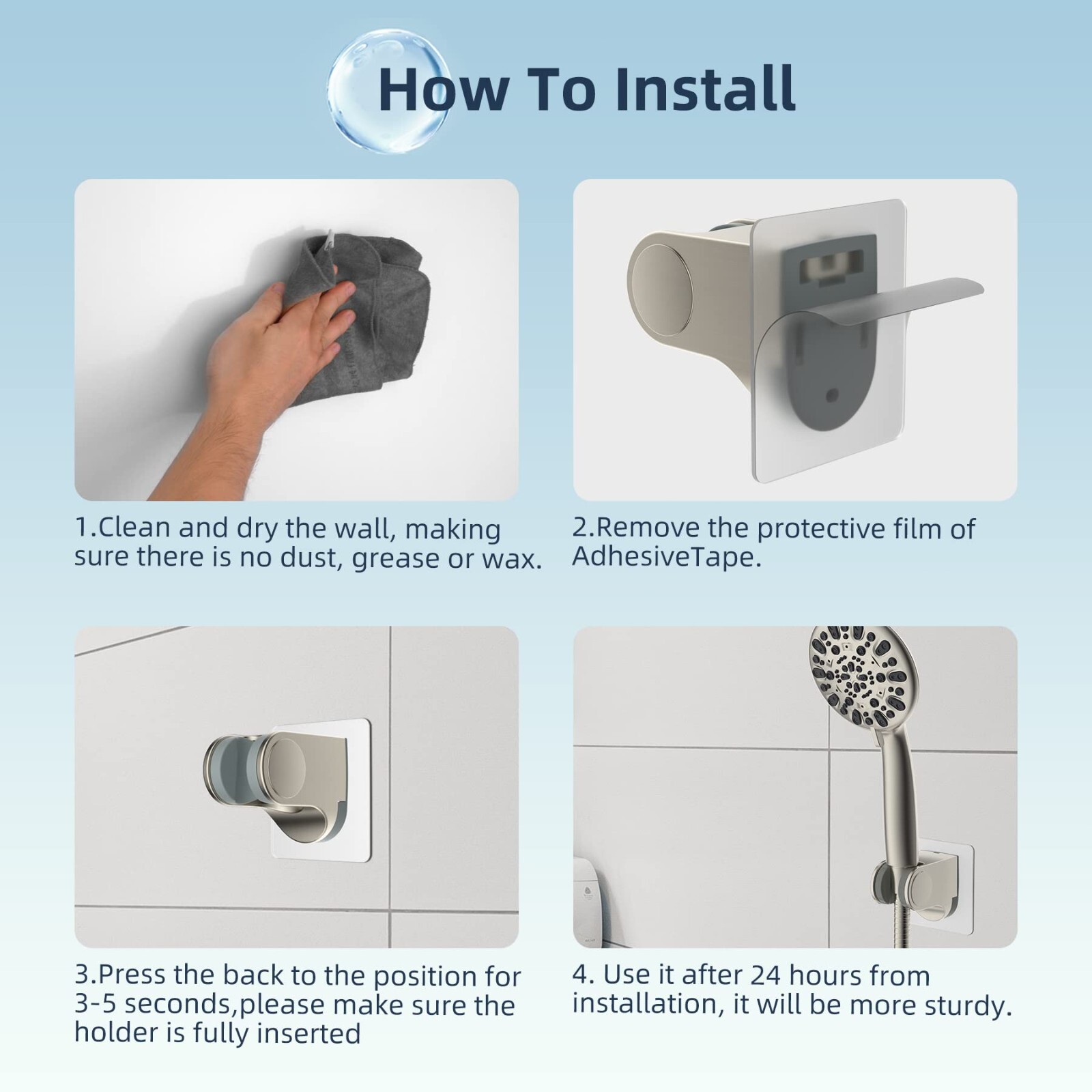 Wall Mount Strong Adhesive Shower Head Holder,Waterproof Handheld Shower Holder