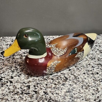 Vintage Wood Mallard Duck Decoy - 14 1/2'' L x 5 3/4'' T x 4 1/2'' W