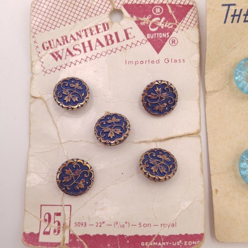 Mixed Lot of 27 Vintage Glass Buttons on Card- Western Germany