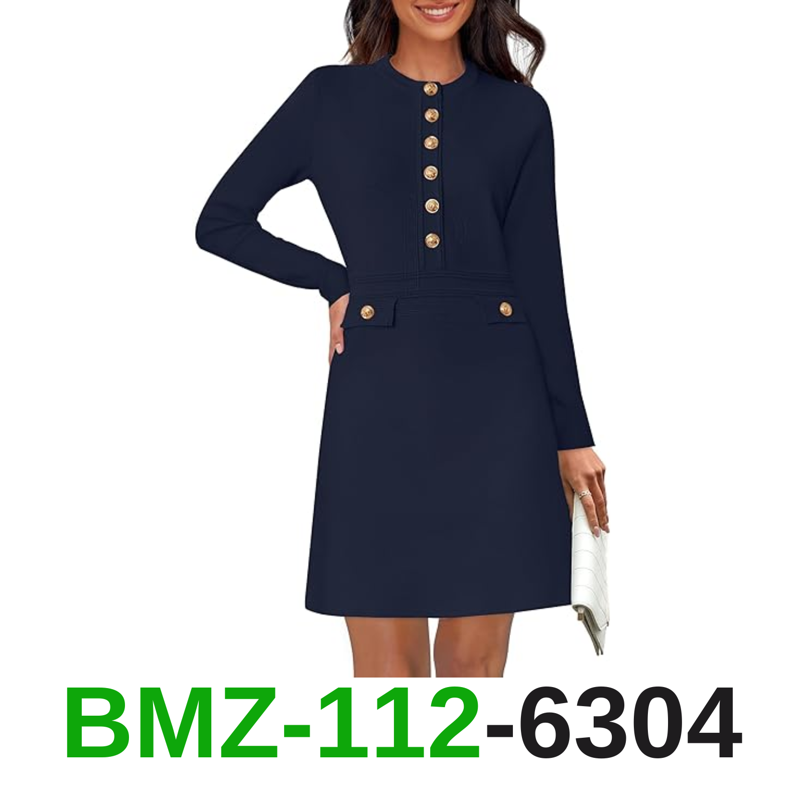 NENONA Women's 2024 Fall Sweater Dress Winter Long Sleeve Crew Neck Button, S