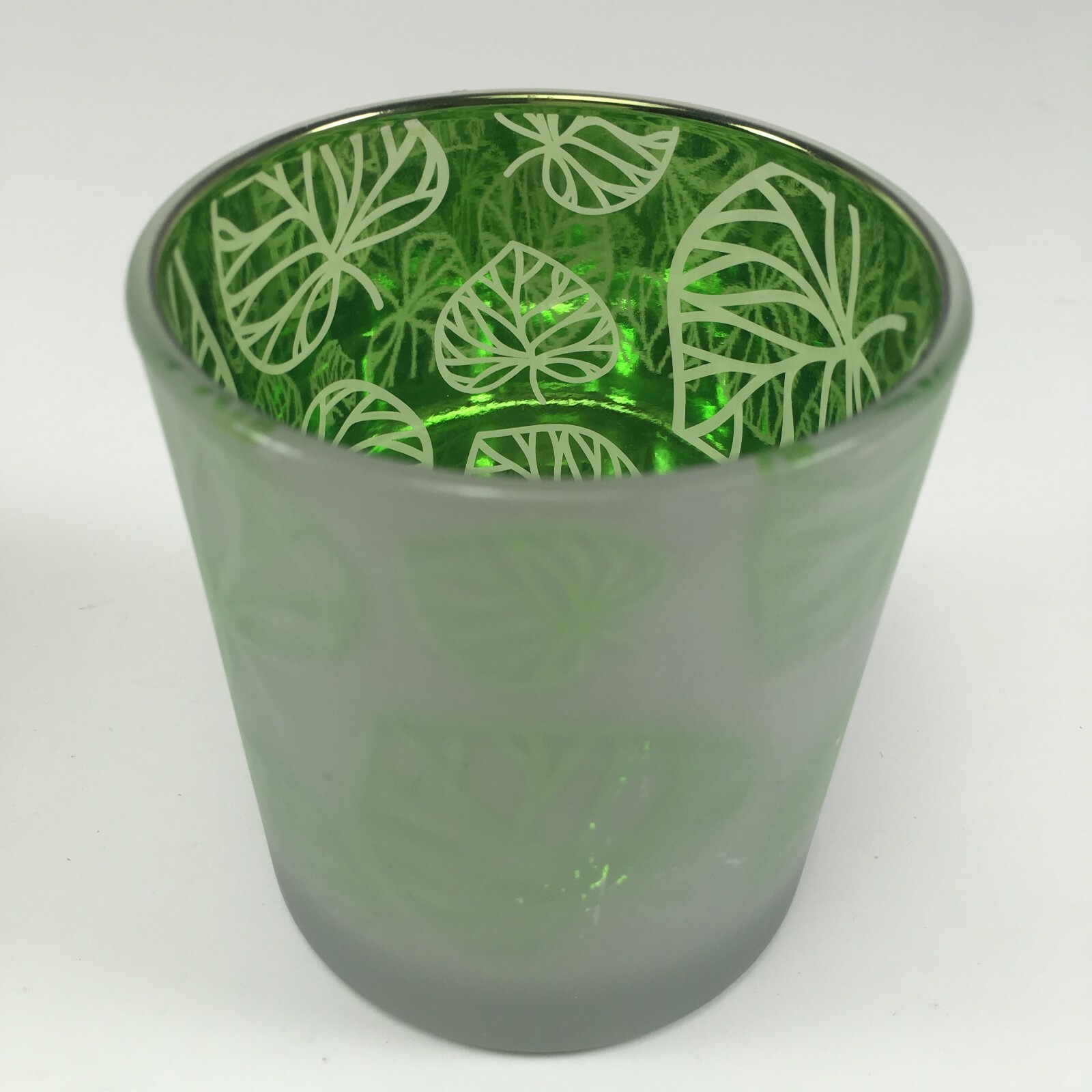 Frosted Mercury Glass Votive Tealight Holder Candle Cup Green Gold Silhouettes