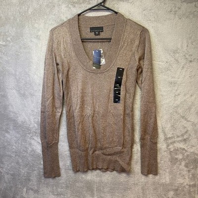 Attention Sweater Women XS Scoop Neck Bronze Gold Metallic Knit NWT
