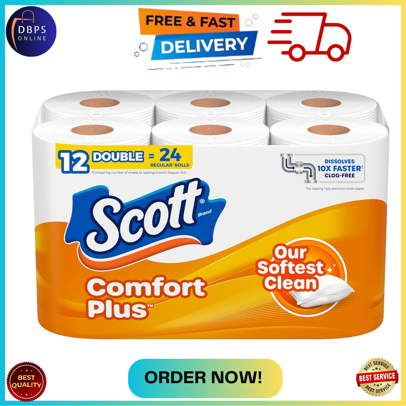 Scott ComfortPlus Toilet Paper, 12 Double Rolls,231 Sheets per Roll, Septic Safe