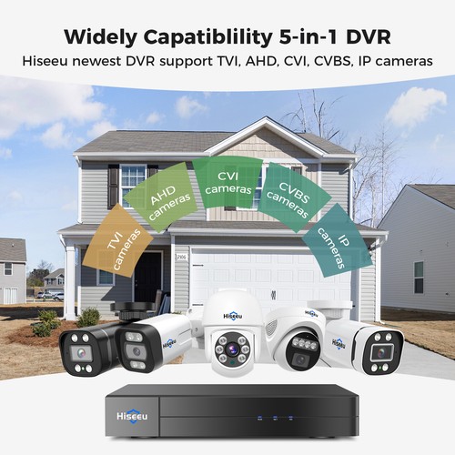 Hiseeu 8CH 5MP Wired AHD Security Camera System With AI Human/Vehicle Detection