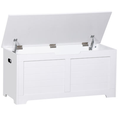 Storage Chest Wooden Toy Chest with Lid Storage Bench with Safety Hinge White 