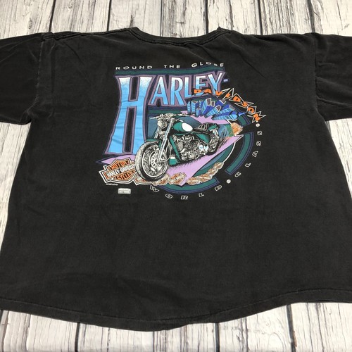 90s Harley-Davidson TシャツOrleans Two-Face HARLEY DAVIDSON T-Shirt XL 2002 French Quarter New Orleans
