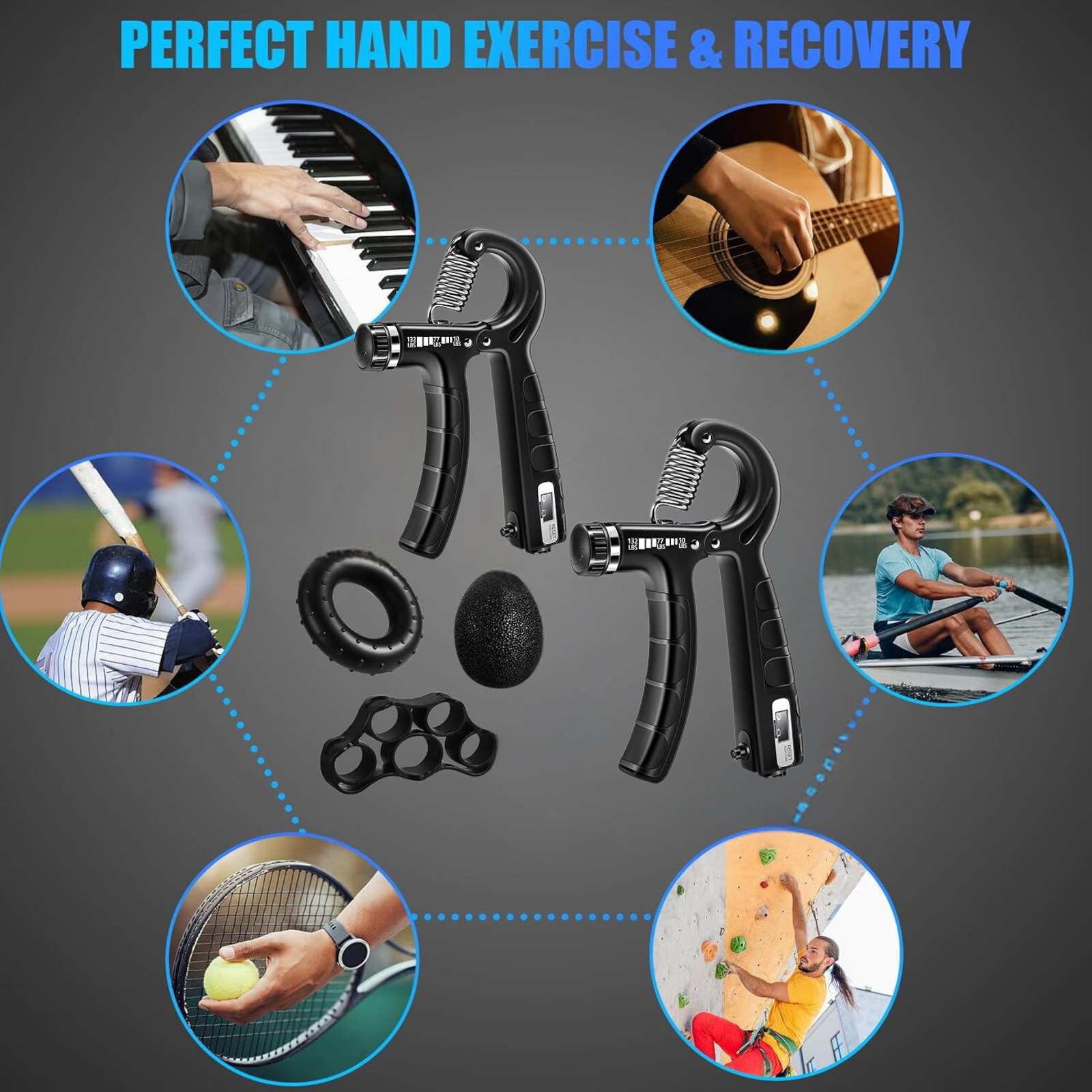 Adjustable Resistance Hand Grip Strengthener Workout Kit Ring Finger Stretcher