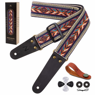 Vintage Cotton Guitar Straps With Head Cowhide Leather Ends For ...