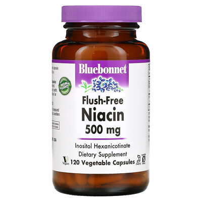 Bluebonnet Nutrition Ниацин без примывания 500 мг 120 вегетарианских капсул без яиц, рыба