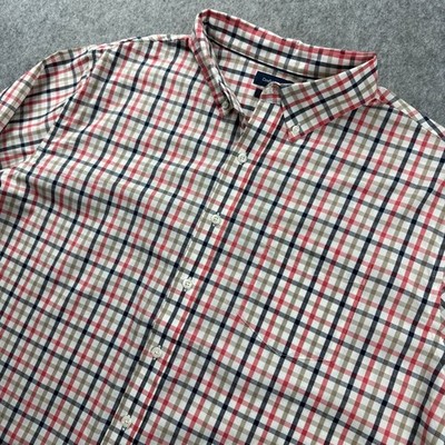 Croft & Barrow Mens Plaid Button Down Shirt XL Red Navy White Long Sleeve Pocket