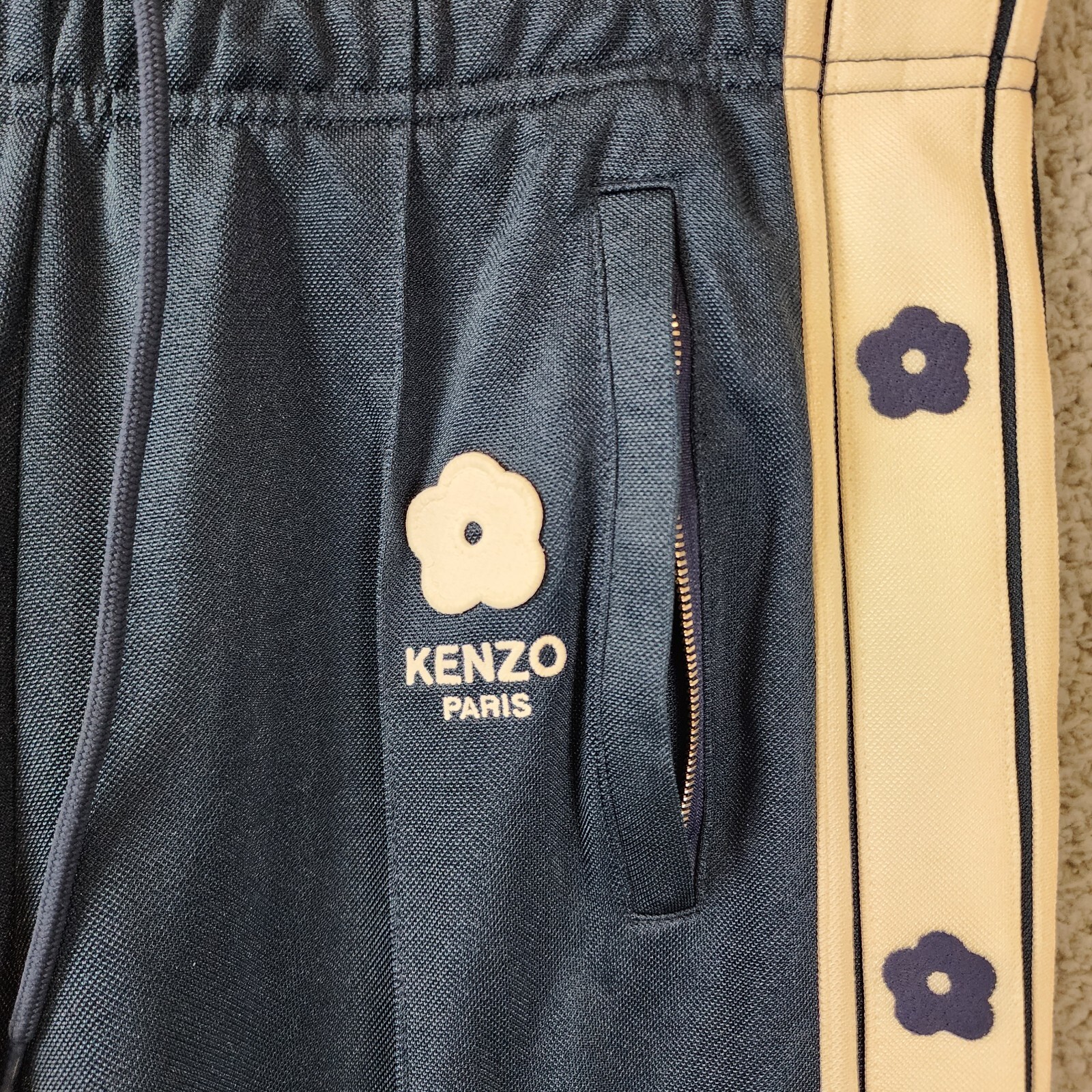 Pre-owned Kenzo Paris Elephant Interlock Piquet Track Pants Men's Small Blue Drawstring