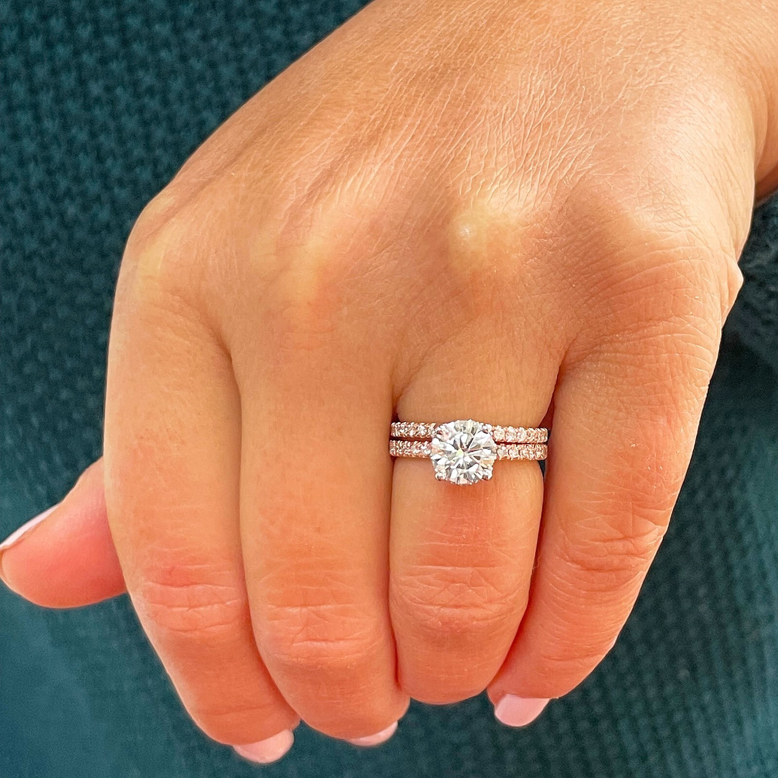 Pre-owned Knr Gia Certified 14k Solid Rose Gold Round Diamond Engagement Ring And Band 2.10ct In White