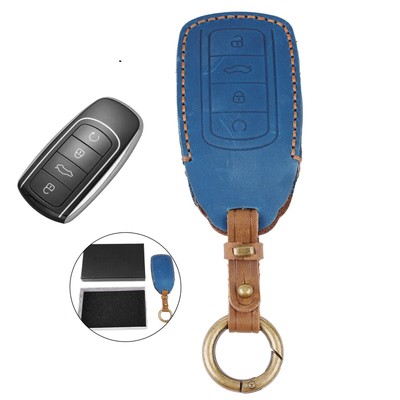 High Quality Leather Key Holder for Chery Omoda 5 Remote Car Key in Blue
