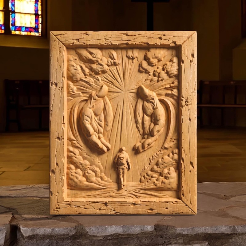 Jesus Christ Protecting at Every Step Wood Carved Handmade Christian Icon Decor