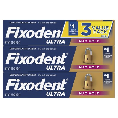 Ultra Max Hold Secure Denture Adhesive 2.2oz, Pack of 3