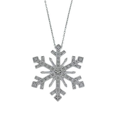 OTC Sterling Silver Milgrain Christmas Diamond Snowflake Pendant Necklace 19''