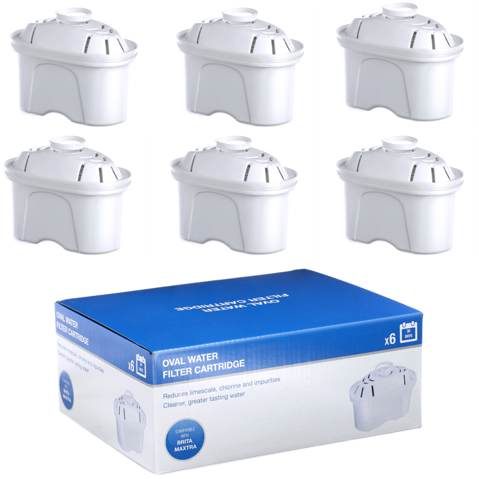Universal Pack of 6 Water Filter Cartridges For Brita Maxtra Water Jugs