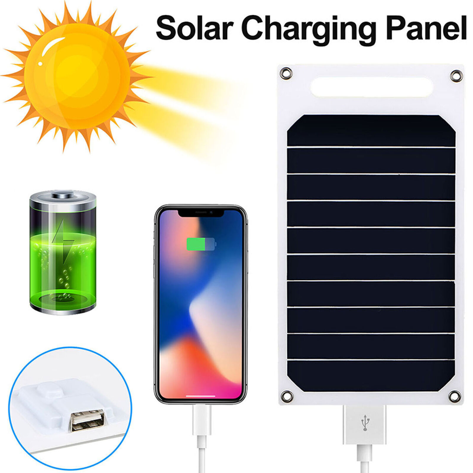 1Pc 10W 5V Portable Solar USB Charger Power Charging Panel for Phone Tablet US