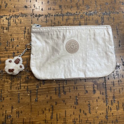 KIPLING Large Creativity Pouch Wallet Three Compartments Tan Monkey Charm Mint