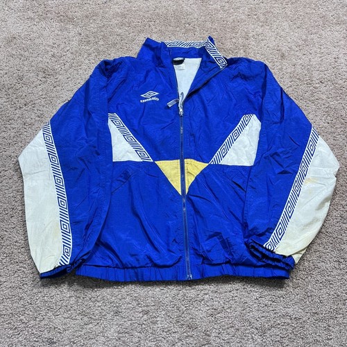 Vintage 90s Umbro Windbreaker Track Jacket Adult L Blue White Nylon Full Zip