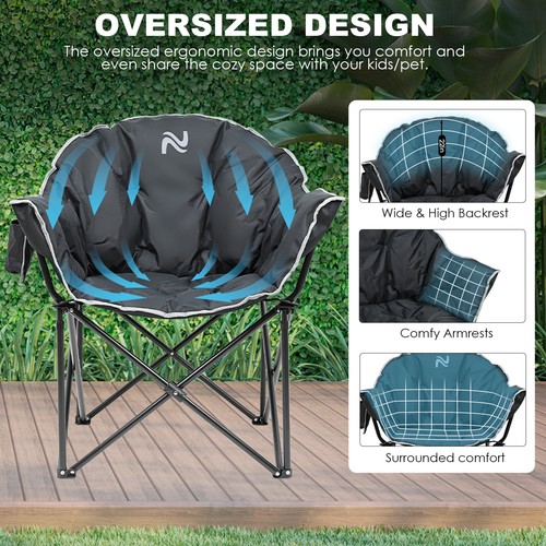 NAIZEA Oversized Camping Chair, Portable Folding Chairs Lounge with Side Pocket