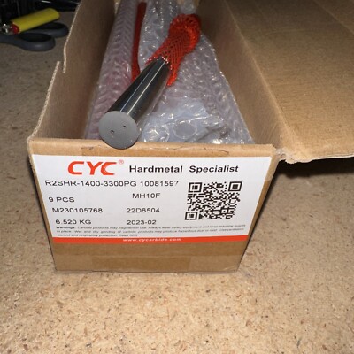 9 CYC R2SHR-1400-3300PG Precision Ground Tungsten/Carbide Rods MH10F 14mmX330mm